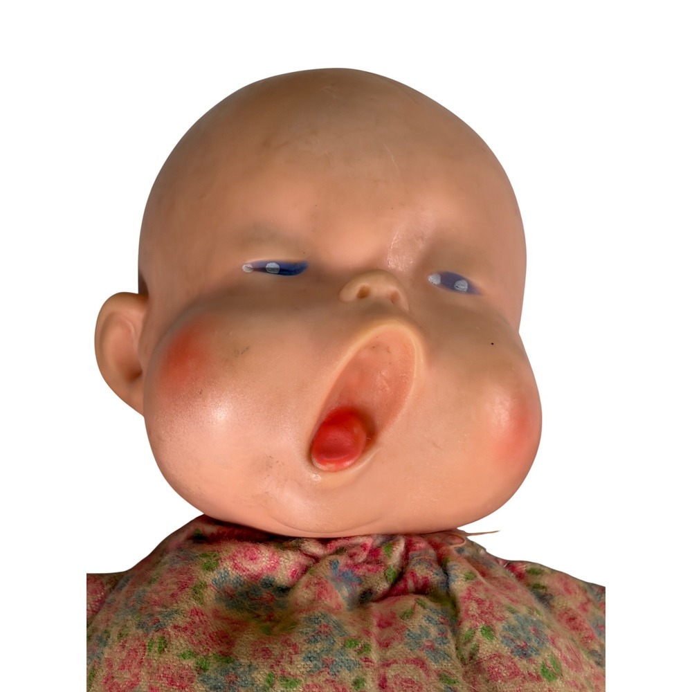1970s Ellanee Yawning John Baby Doll L-E Marked Floral Cloth Body Vintage